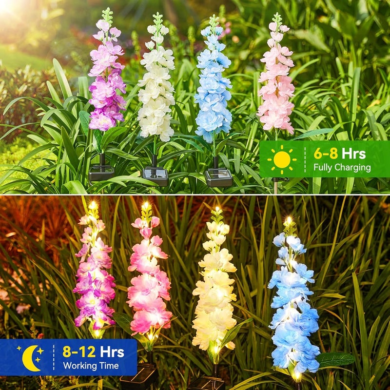 KOOPER Solar Lights Outdoor Garden Decor, 4 Pack Upgraded Delphinium Solar Garden Lights with 36 LEDs, Vivid Flowers Outdoor Waterproof for Landscape Patio Yard Decor - Image 3